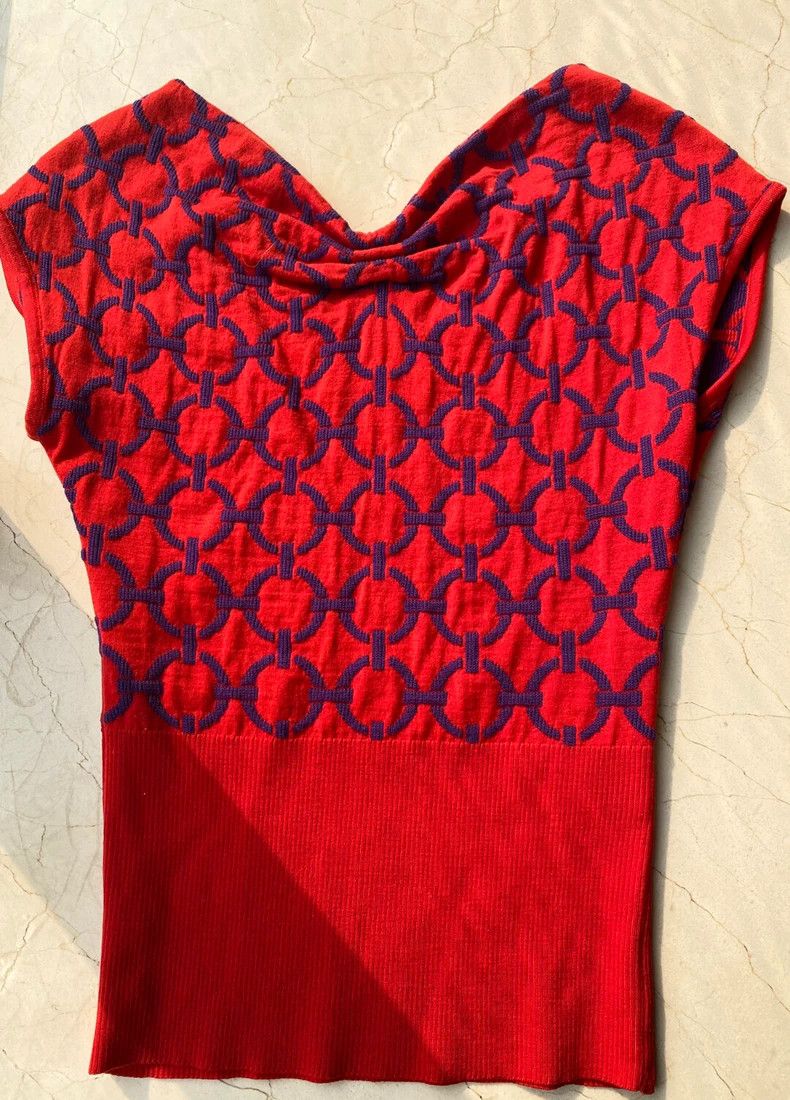 Versace VERSACE Red Patterned Knit Top - dmc Size US M / EU 48-50 / 2 - 2 Thumbnail