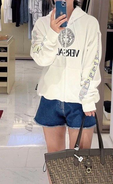 Versace Versace White Zip Hoodie with Rainbow Trim - dmc Size US L / EU 52-54 / 3 - 6 Thumbnail