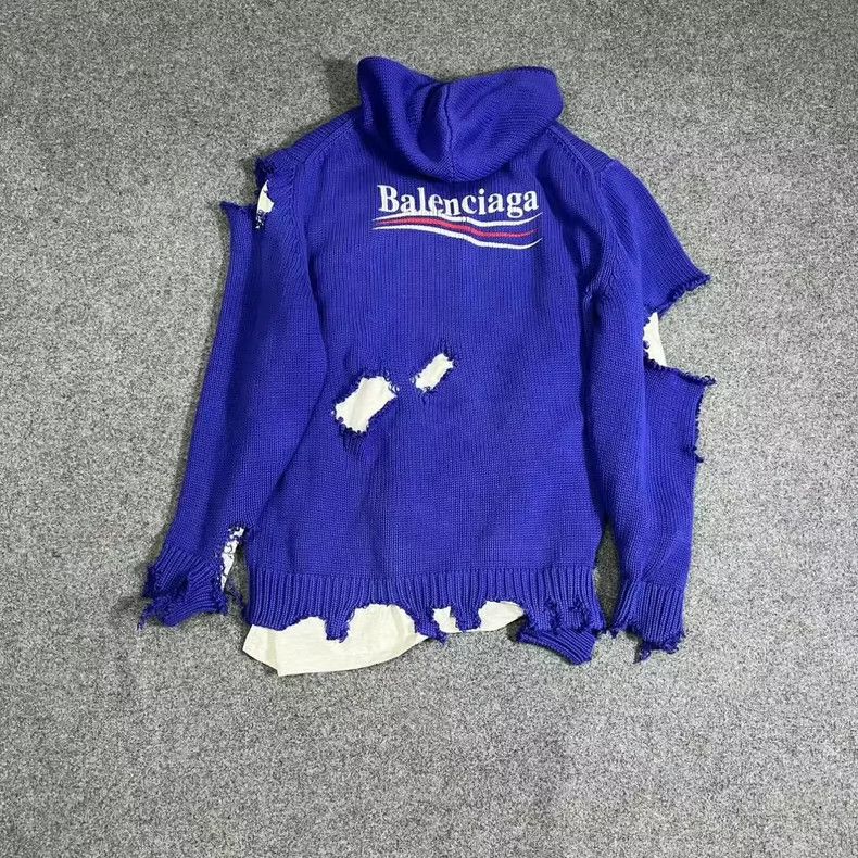 Balenciaga Balenciaga FW21 Logo Distressed Hooded Sweater - dmc Size US S / EU 44-46 / 1 - 2 Thumbnail