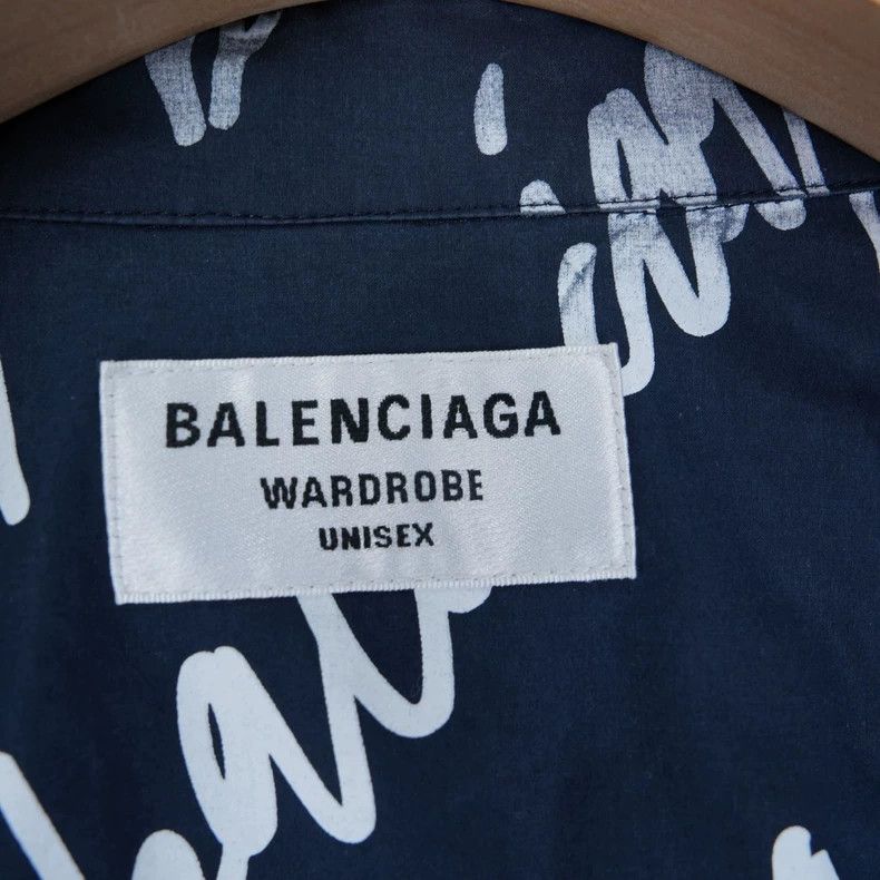 Balenciaga Balenciaga Blue Script Print Shirt - dmc Size US M / EU 48-50 / 2 - 5 Thumbnail