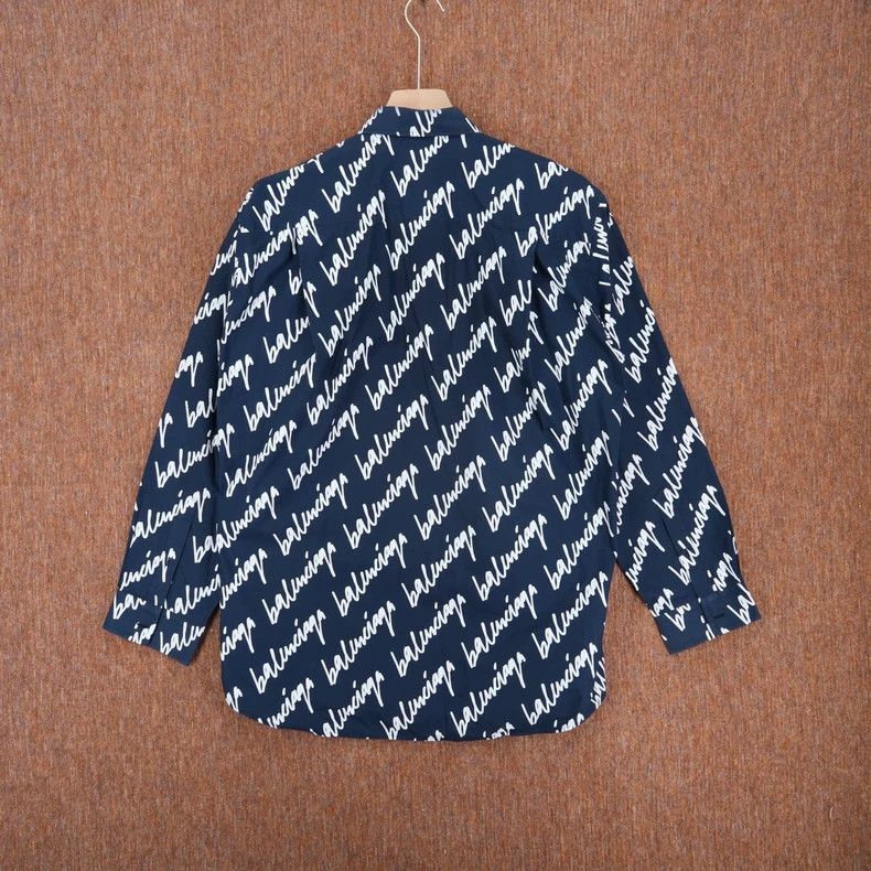 Balenciaga Balenciaga Blue Script Print Shirt - dmc Size US M / EU 48-50 / 2 - 2 Thumbnail