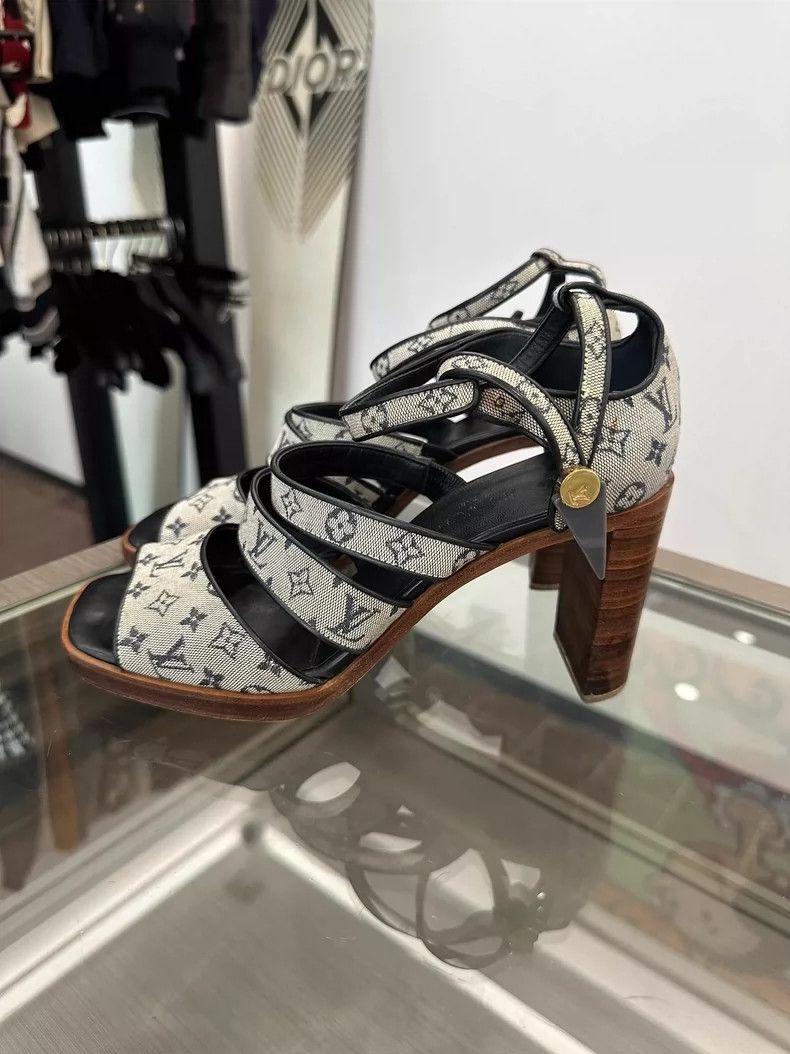 Louis Vuitton LV Monogram Denim High-Heel Sandals - dmc Size US 7.5 / EU 40-41 - 3 Thumbnail