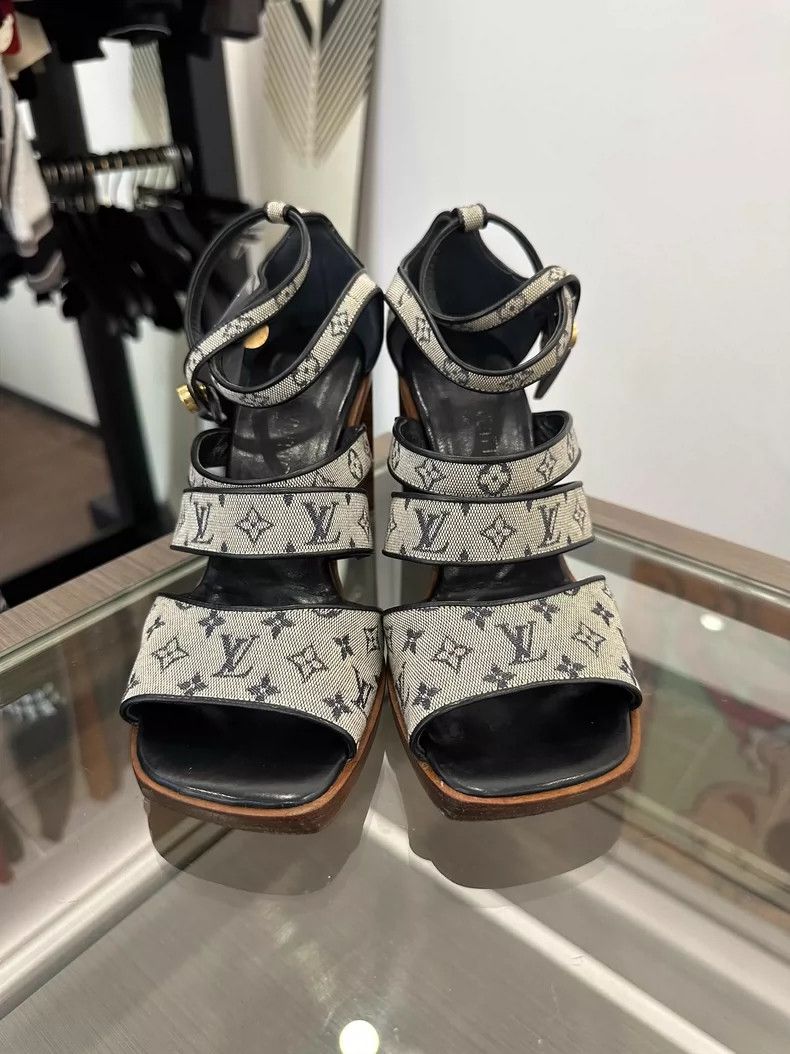 Louis Vuitton LV Monogram Denim High-Heel Sandals - dmc Size US 7.5 / EU 40-41 - 2 Thumbnail