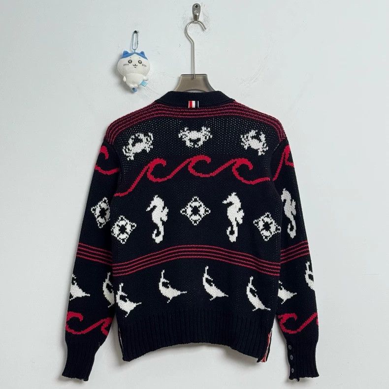 Thom Browne Thom Browne Seahorse Print Wool Cardigan - dmc Size US M / EU 48-50 / 2 - 3 Thumbnail