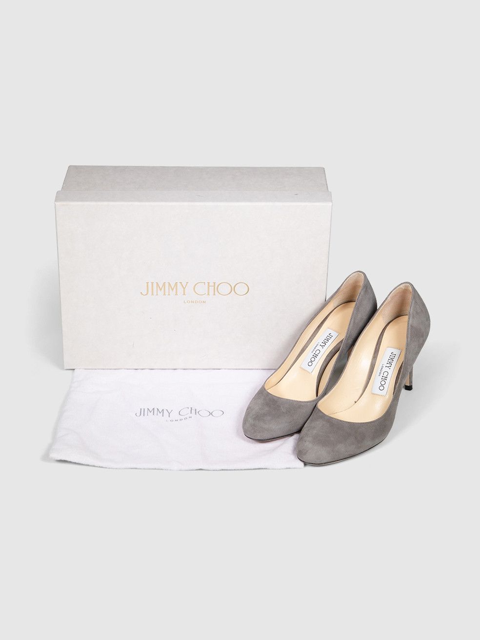 Jimmy Choo Grey Suede Almond Toe Pumps Size US 5 / IT 35 - 3 Thumbnail