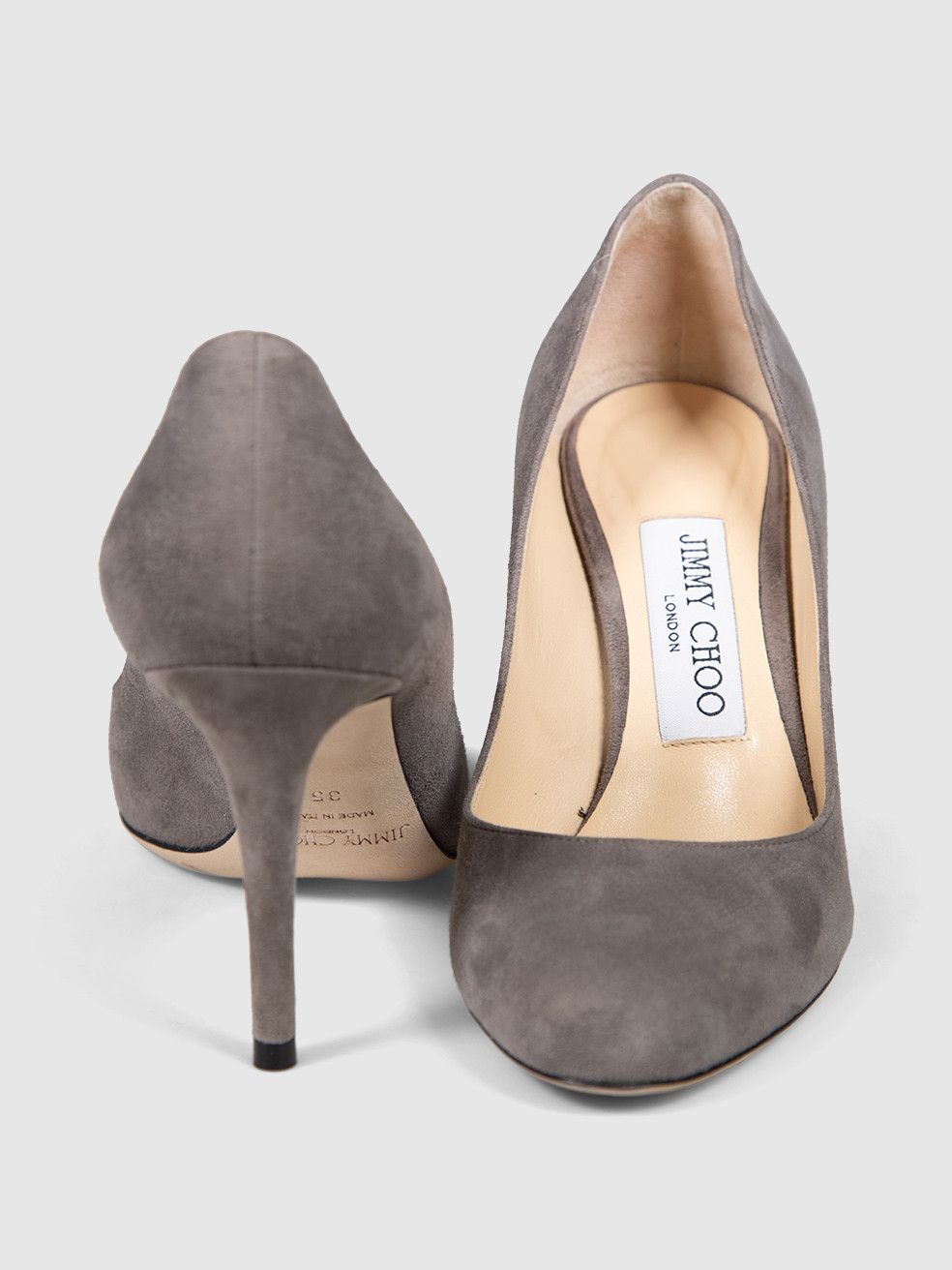 Jimmy Choo Grey Suede Almond Toe Pumps Size US 5 / IT 35 - 4 Thumbnail
