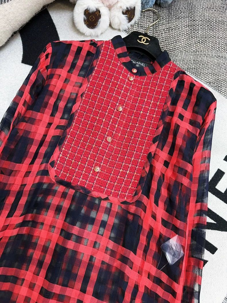 Chanel Chanel Red Black Plaid Tweed Long Sleeve Shirt - dmc Size US M / EU 48-50 / 2 - 3 Thumbnail