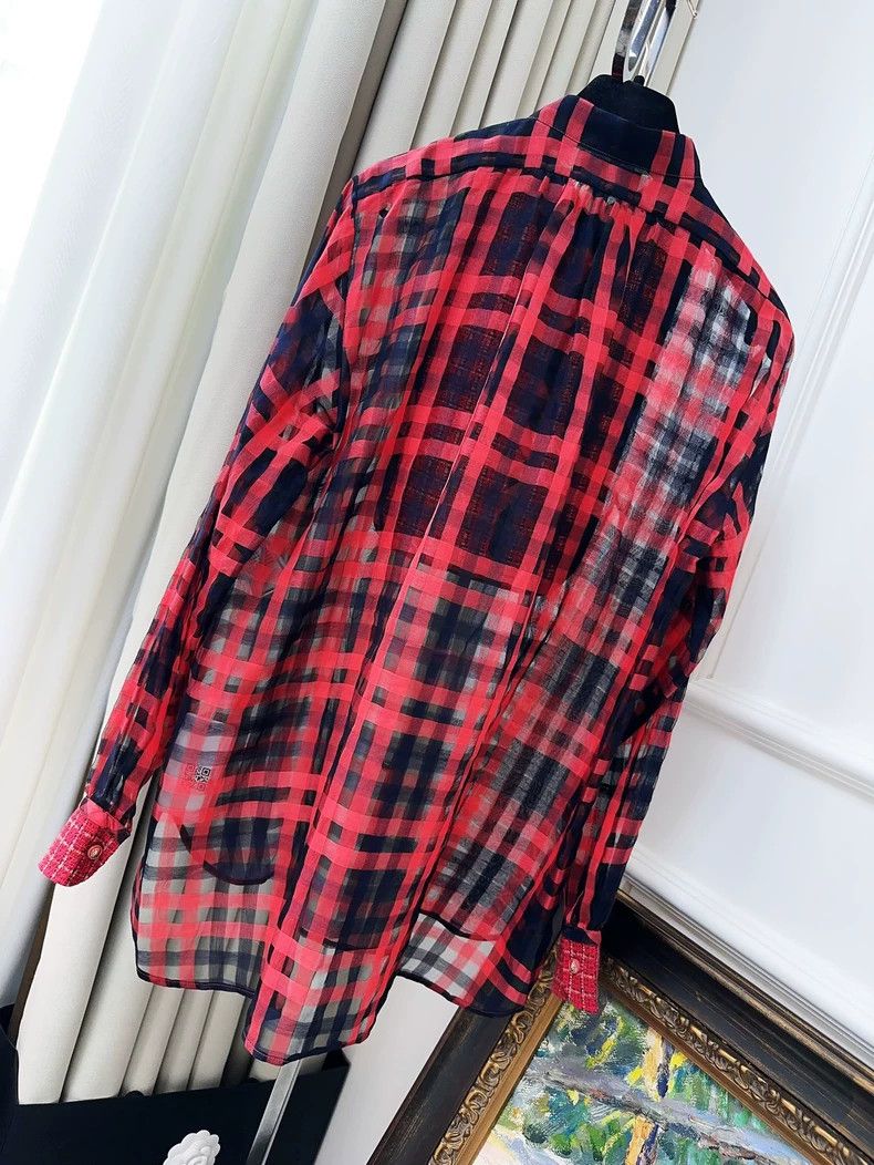 Chanel Chanel Red Black Plaid Tweed Long Sleeve Shirt - dmc Size US M / EU 48-50 / 2 - 2 Thumbnail