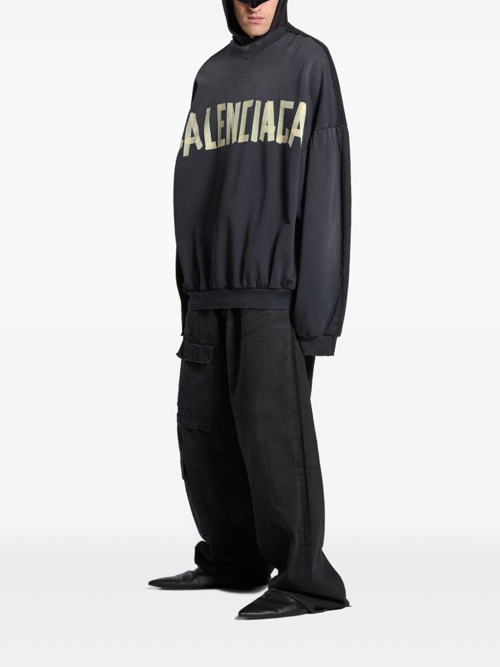 Balenciaga tape type double front sweatshirt in black Size US L / EU 52-54 / 3 - 3 Thumbnail