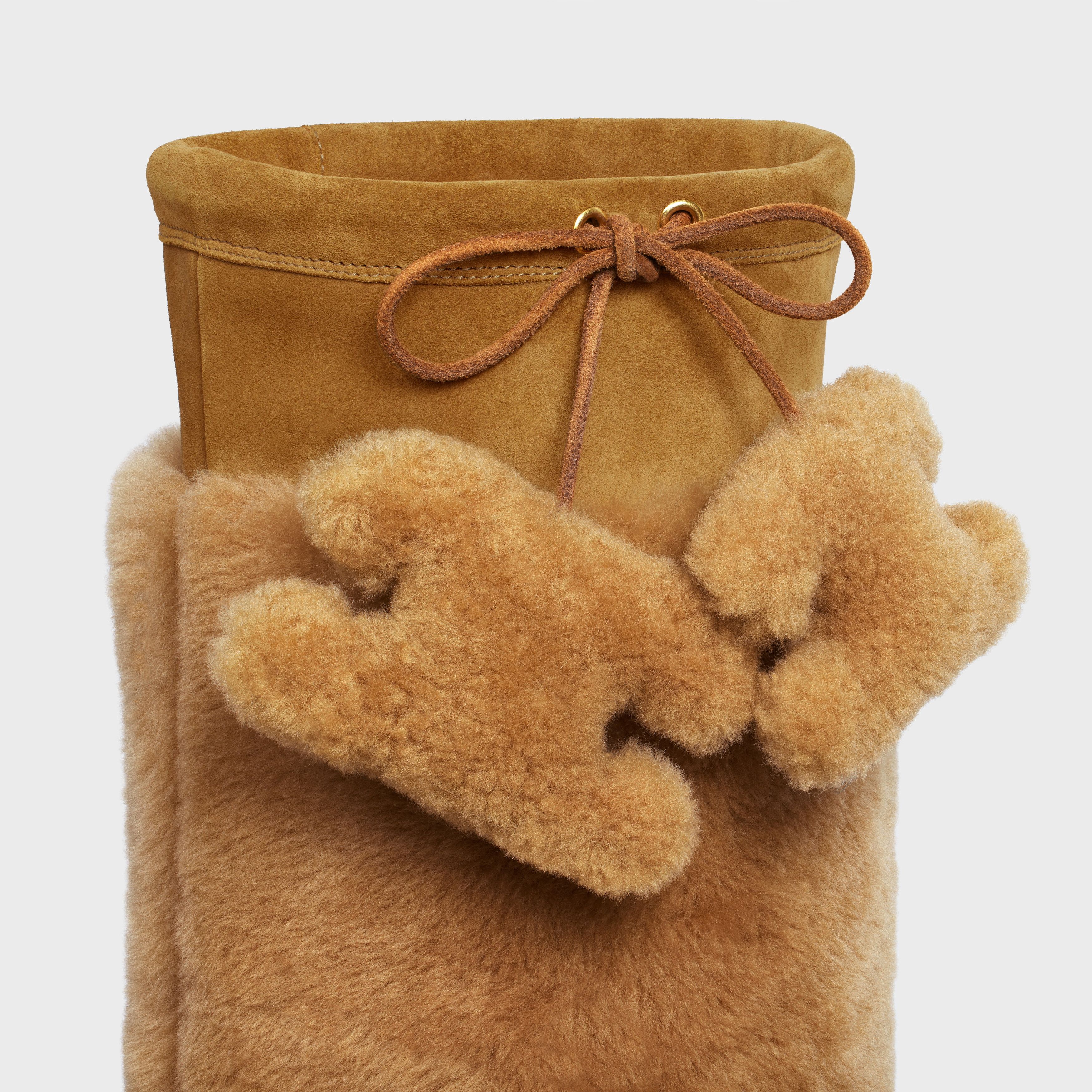 CELINE BULKY HIGH BOOT WITH TRIOMPHE TASSELS in SHEARLING AND SUEDE CALFSKIN