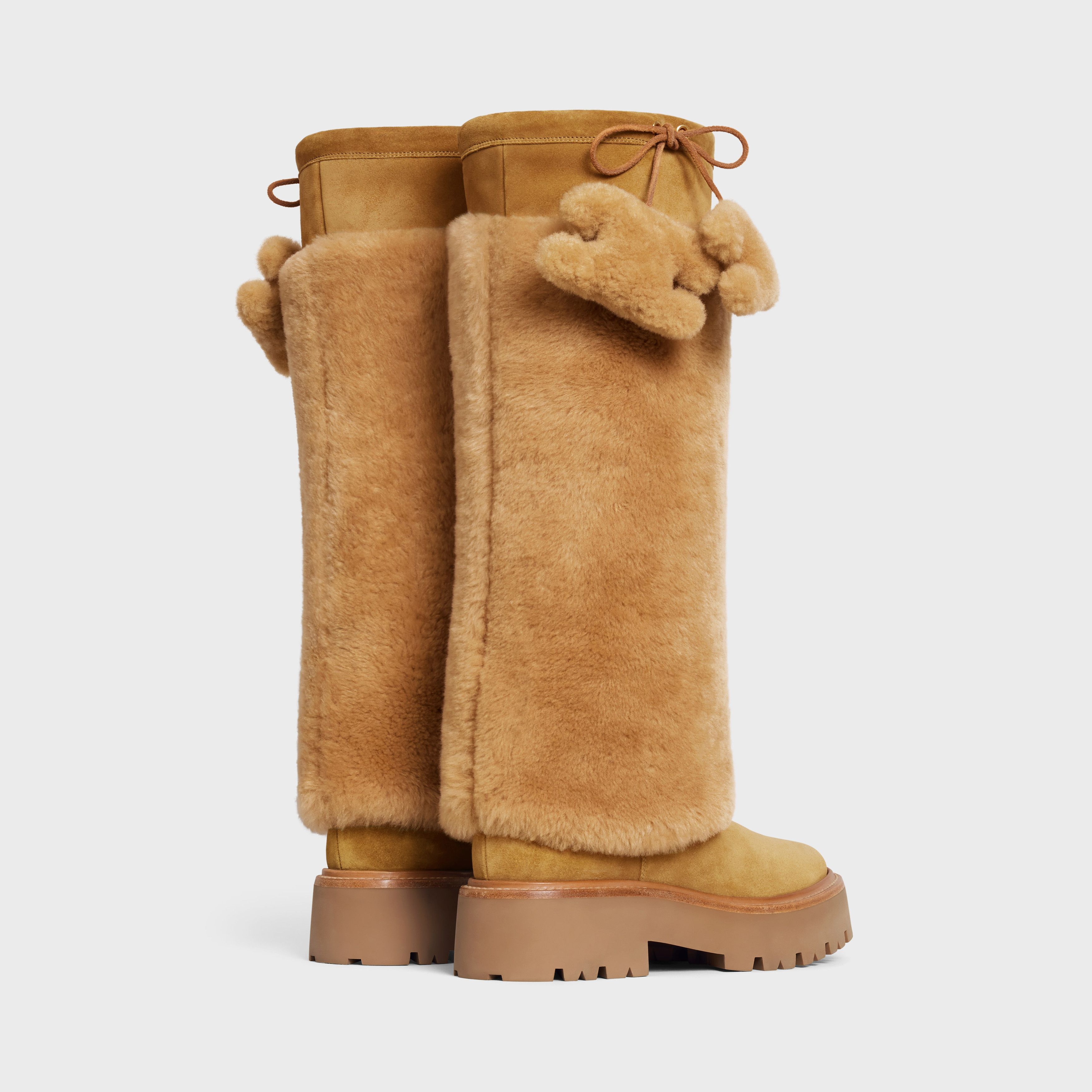 CELINE BULKY HIGH BOOT WITH TRIOMPHE TASSELS in SHEARLING AND SUEDE CALFSKIN