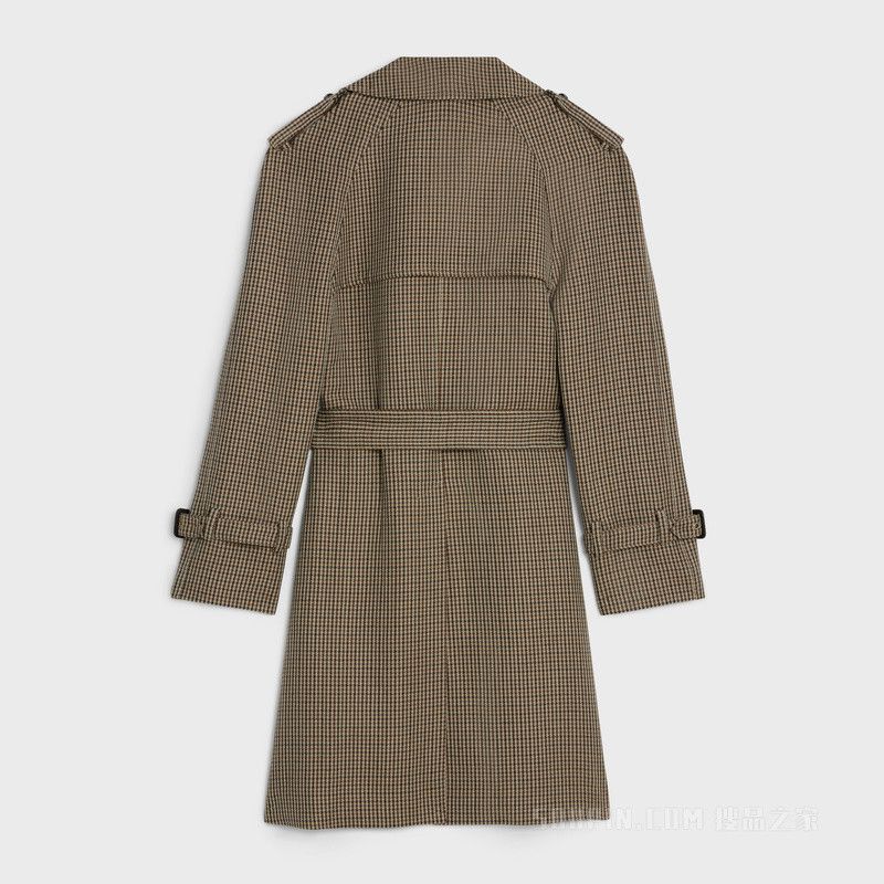 romy trench coat in houndstooth wool and linen