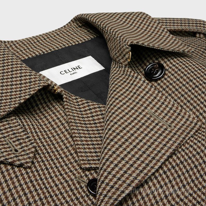romy trench coat in houndstooth wool and linen