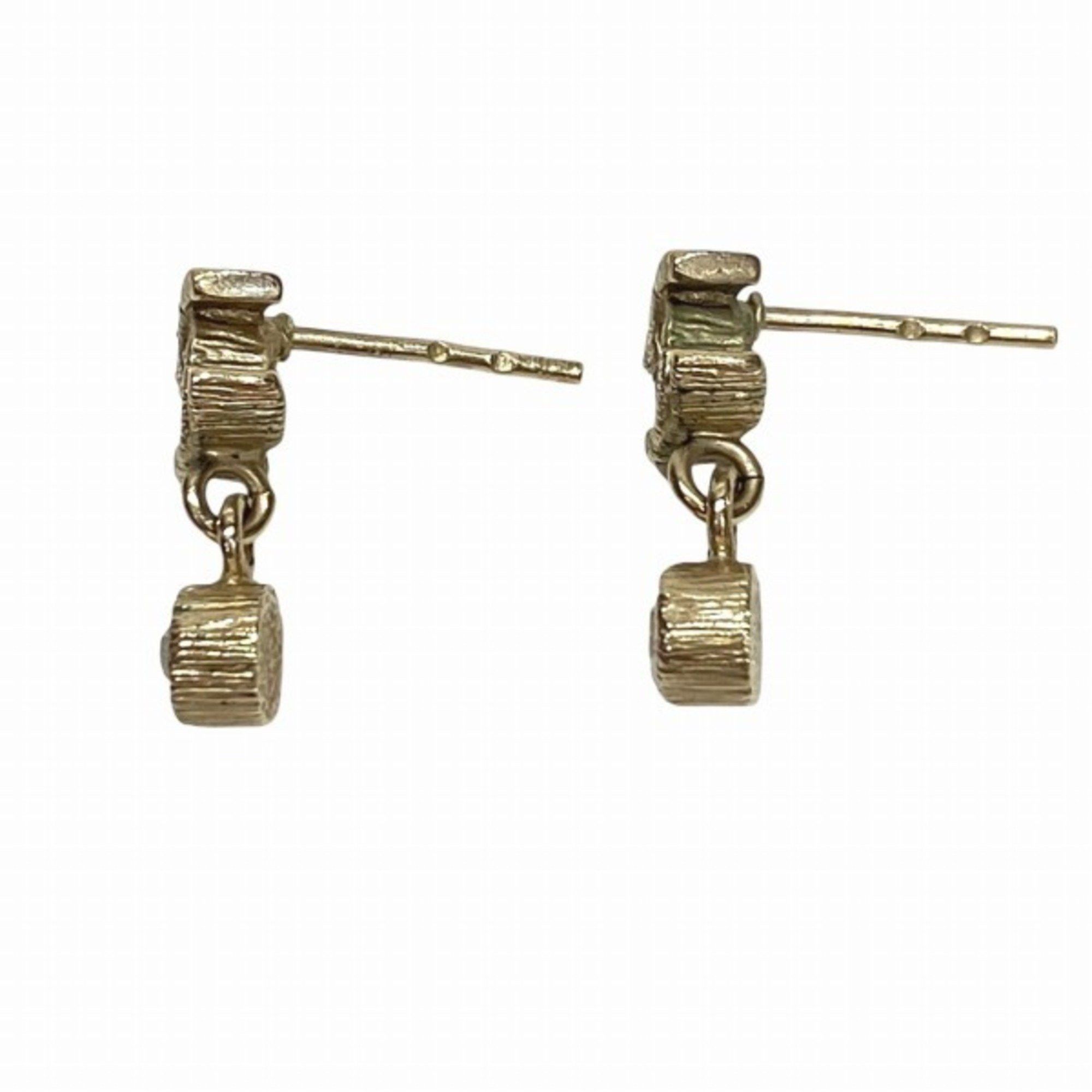 ★coco★ CHANEL Coco Mark Rhinestone Silver Swing Earrings for Women