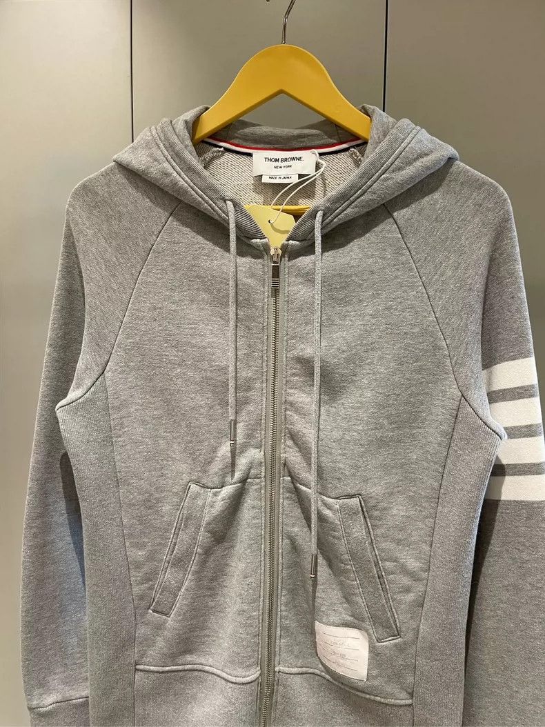 Japanese Brand Gray Zip-Up Hoodie with Striped Sleeves- dmc Size US M / EU 48-50 / 2 - 7 Thumbnail