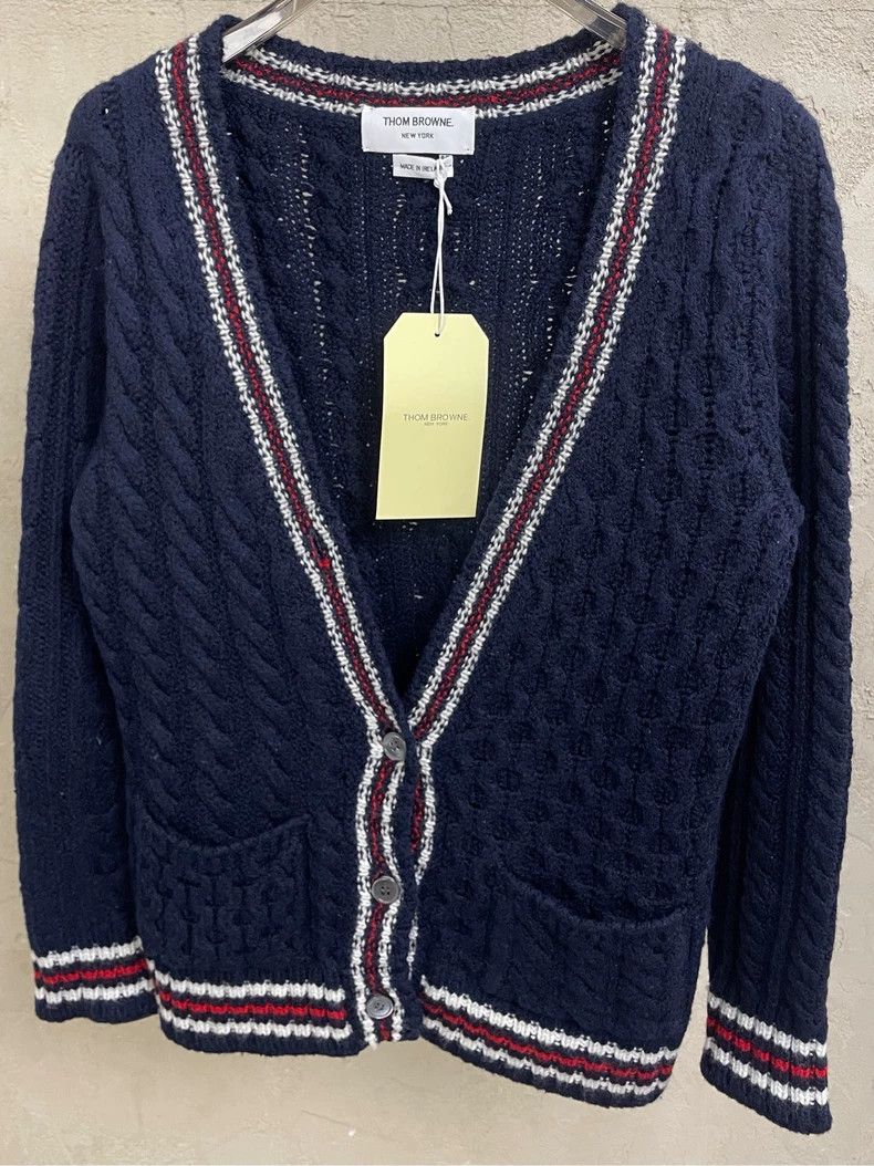 Thom Browne Thom Browne Navy Cable Knit Cardigan- dmc Size US M / EU 48-50 / 2 - 2 Thumbnail