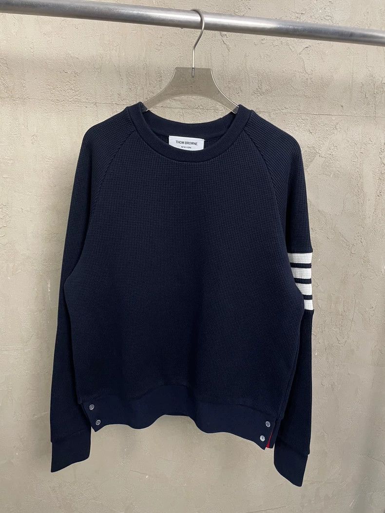 Thom Browne Thom Browne Navy Waffle Knit Sweatshirt- dmc Size US M / EU 48-50 / 2 - 4 Thumbnail
