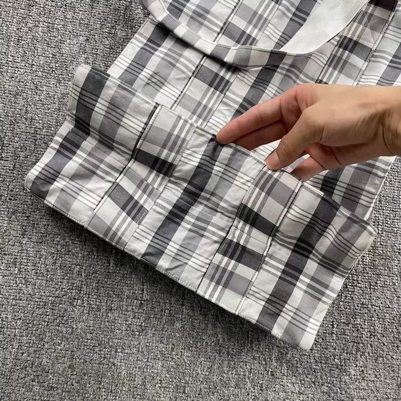 Thom Browne THOM BROWNE Gray White Plaid Tote Bag- dmc Size ONE SIZE - 7 Thumbnail