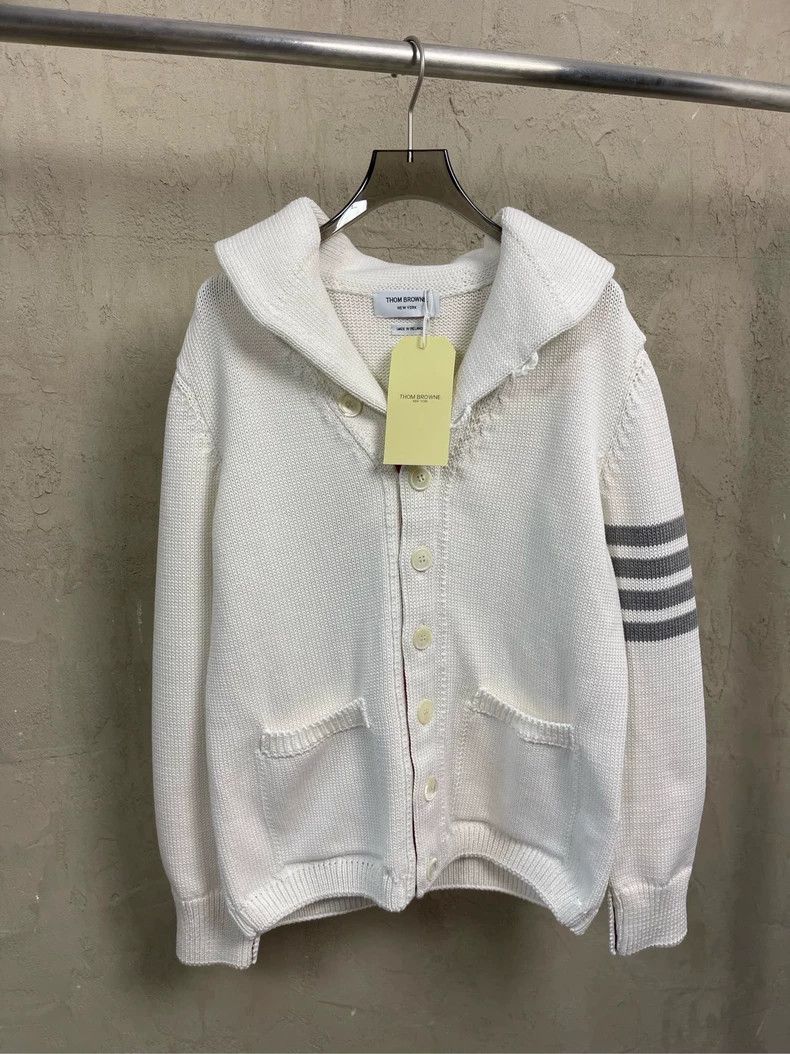 Thom Browne Thom Browne White Stripe Knit Cardigan- dmc Size US M / EU 48-50 / 2 - 4 Thumbnail