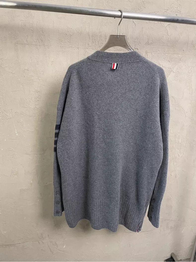 Thom Browne Gray Four-Stripe Cardigan- dmc