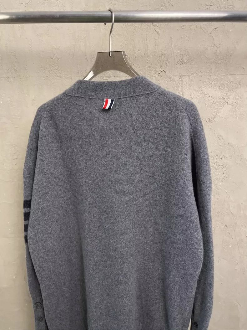 Thom Browne Gray Four-Stripe Cardigan- dmc