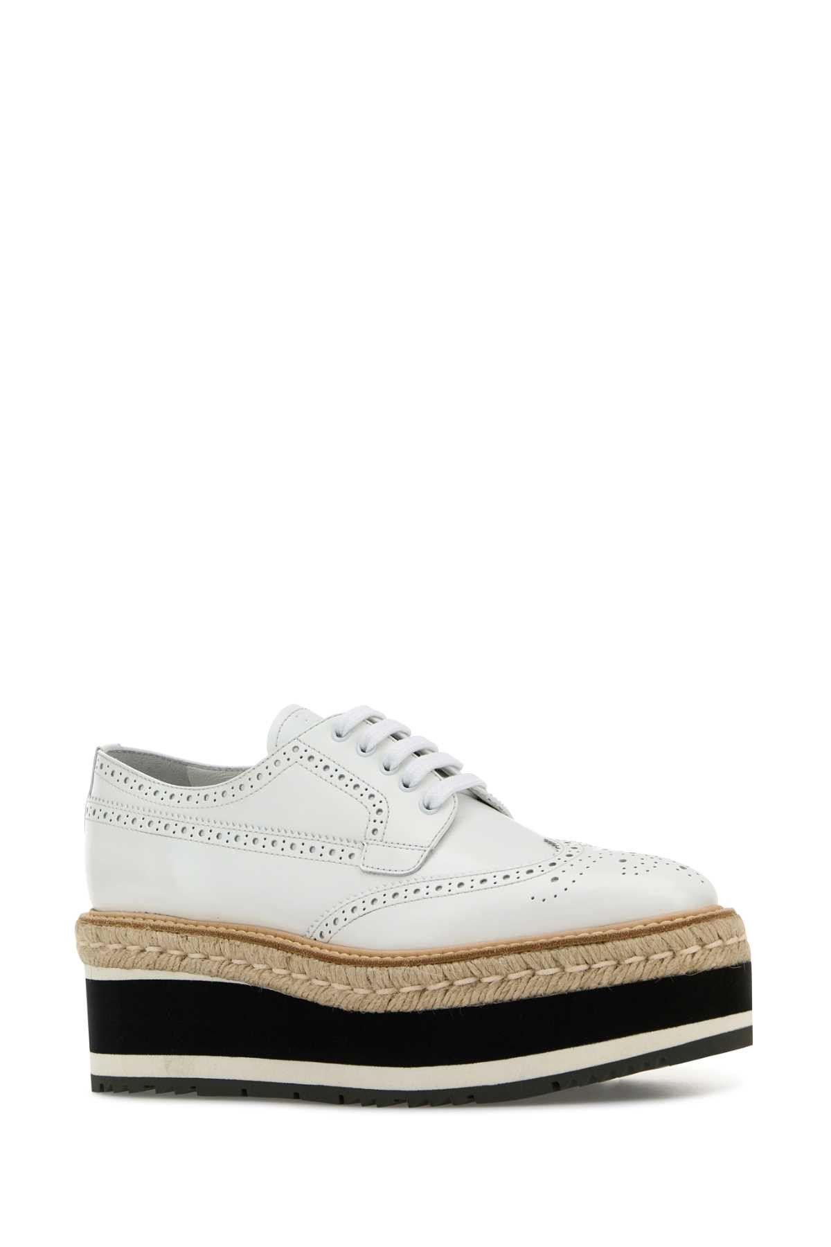 Prada White Leather Lace-Up Shoes Size US 11 / IT 41 - 2 Thumbnail