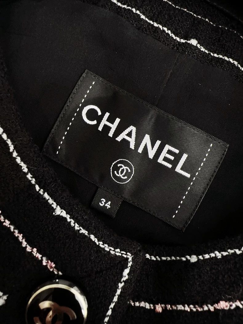 Chanel 23P Black Striped Round Collar Jacket- dmc
