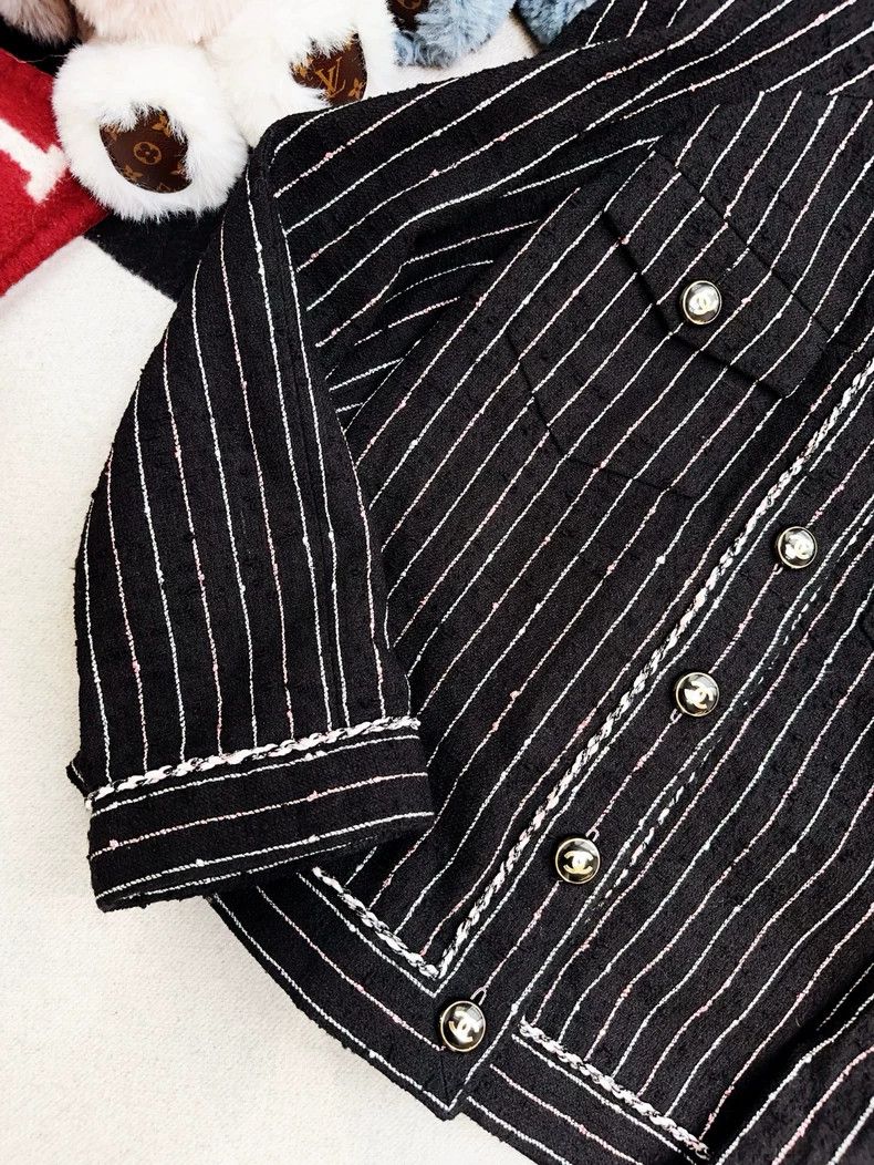 Chanel 23P Black Striped Round Collar Jacket- dmc