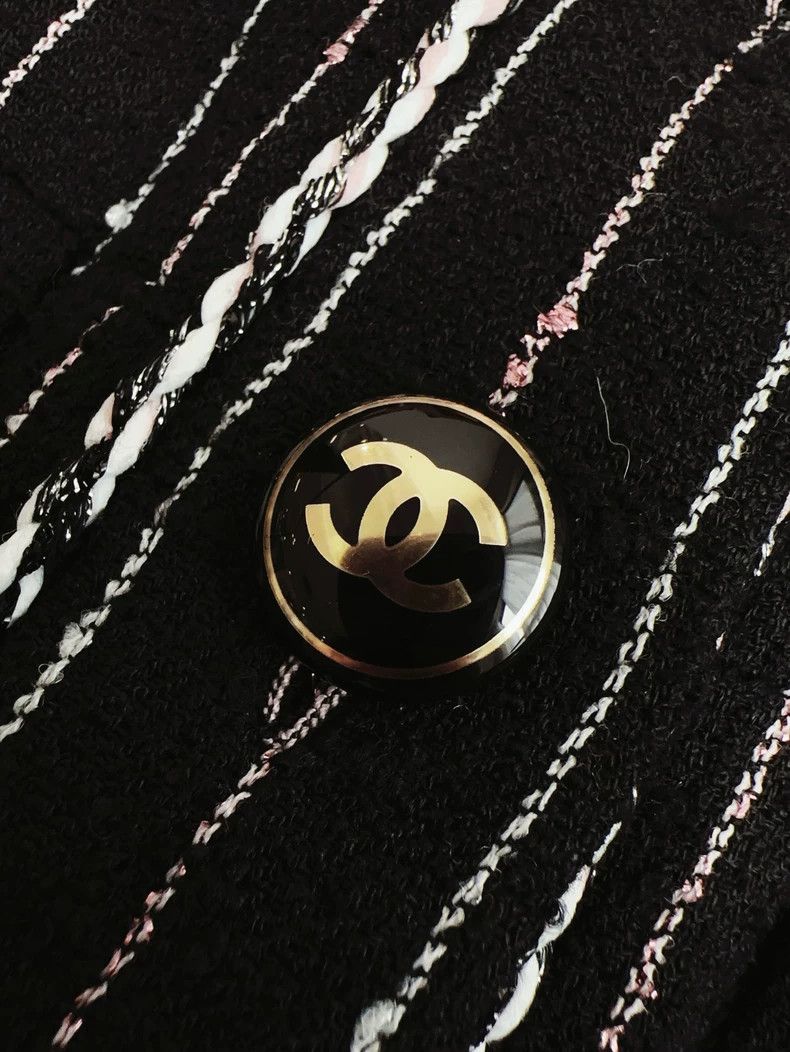 Chanel 23P Black Striped Round Collar Jacket- dmc