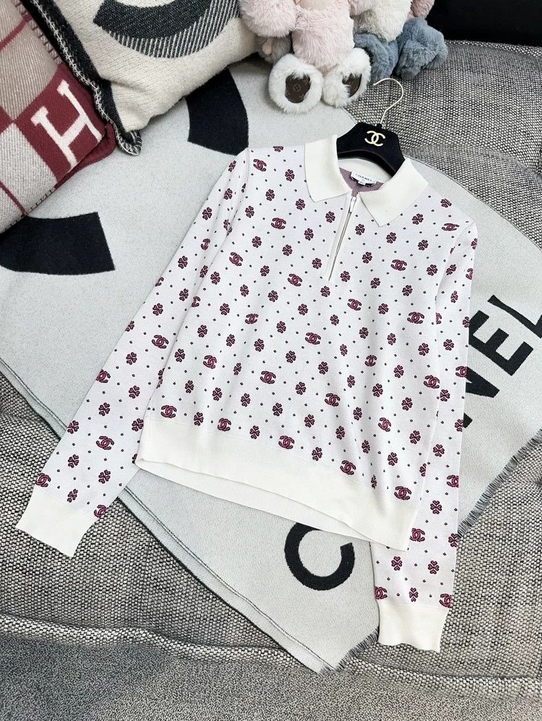 Chanel Chanel 23P Logo Clover Zip Collar Knit- dmc Size US M / EU 48-50 / 2 - 8 Thumbnail