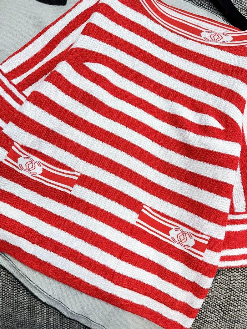 Chanel Chanel Red White Stripe Knit Long Sleeve Top- dmc Size US S / EU 44-46 / 1 - 4 Thumbnail