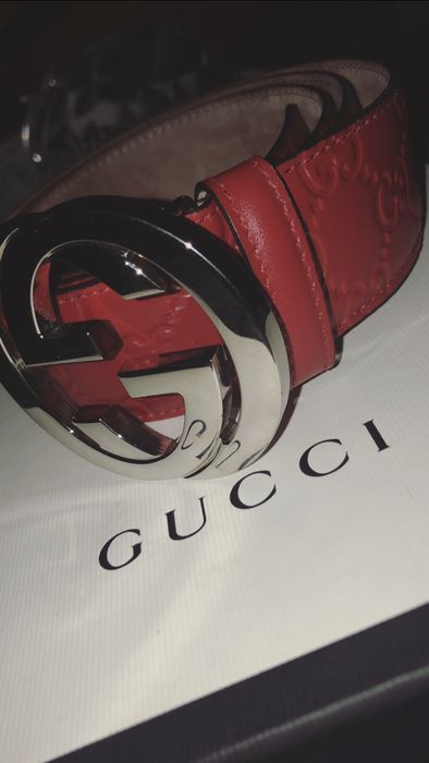 Gucci Interlocking G Belt Monogram Guccissima Red in Leather with