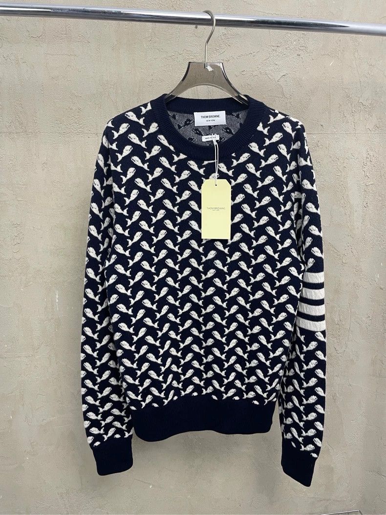Thom Browne Thom Browne Navy Whale Print Wool Sweater- dmc Size US M / EU 48-50 / 2 - 5 Thumbnail