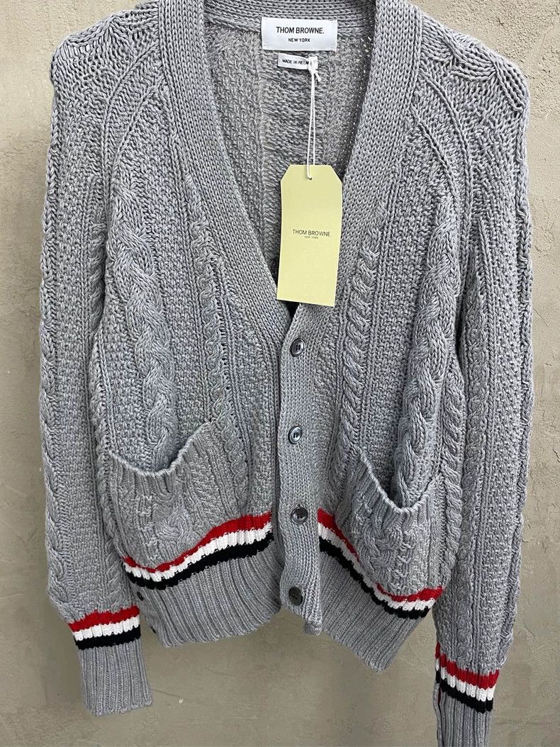 Thom Browne Thom Browne Gray Cable Knit Cardigan- dmc Size US M / EU 48-50 / 2 - 7 Thumbnail
