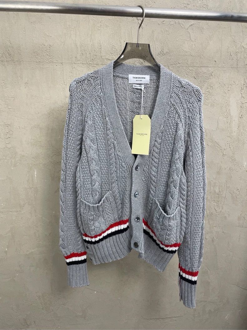 Thom Browne Thom Browne Gray Cable Knit Cardigan- dmc Size US M / EU 48-50 / 2 - 3 Thumbnail