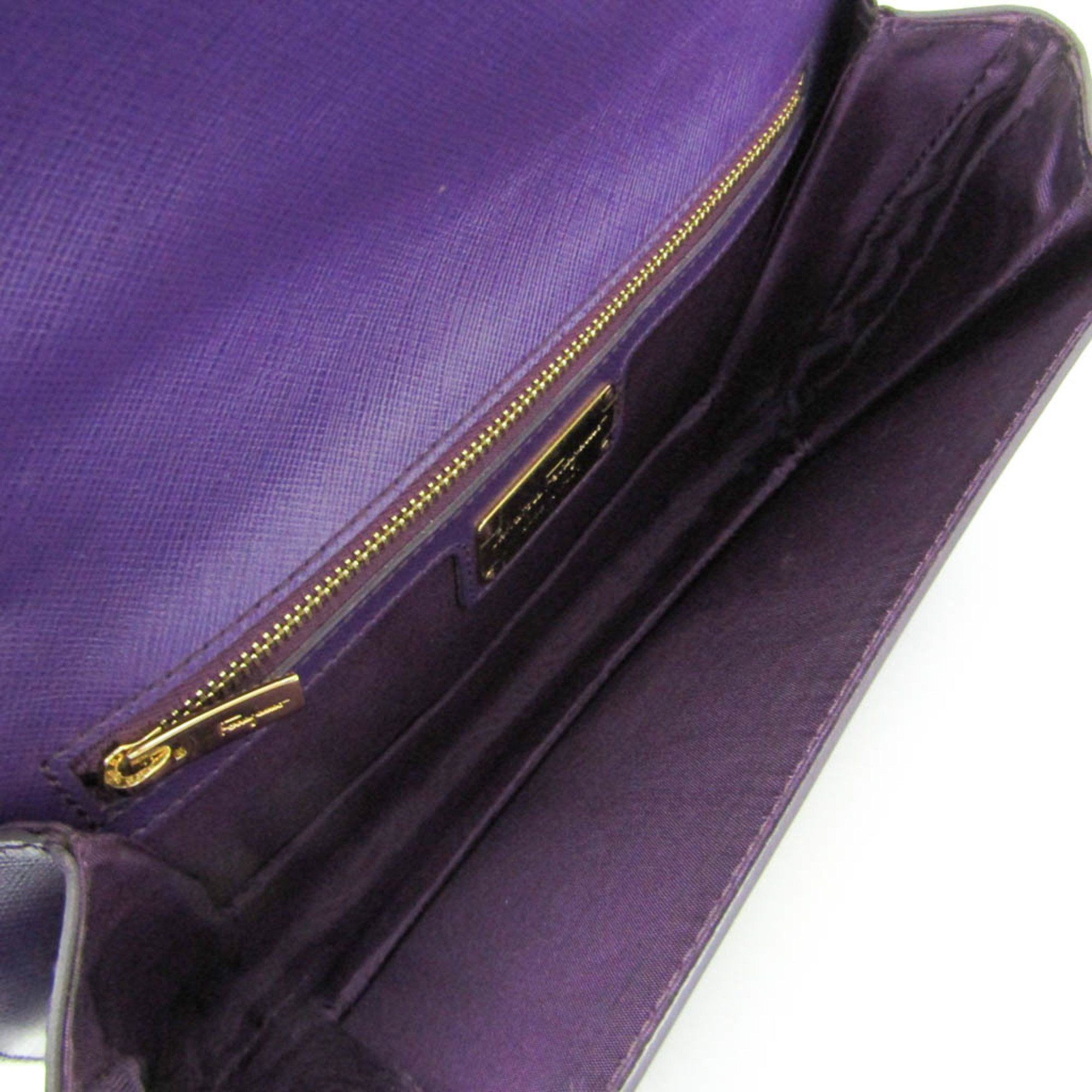 Salvatore Ferragamo Salvatore Ferragamo Vara Chain Shoulder Bag AU 21 D855 Women's Leather Shoulder Bag Purple Size ONE SIZE - 3 Thumbnail