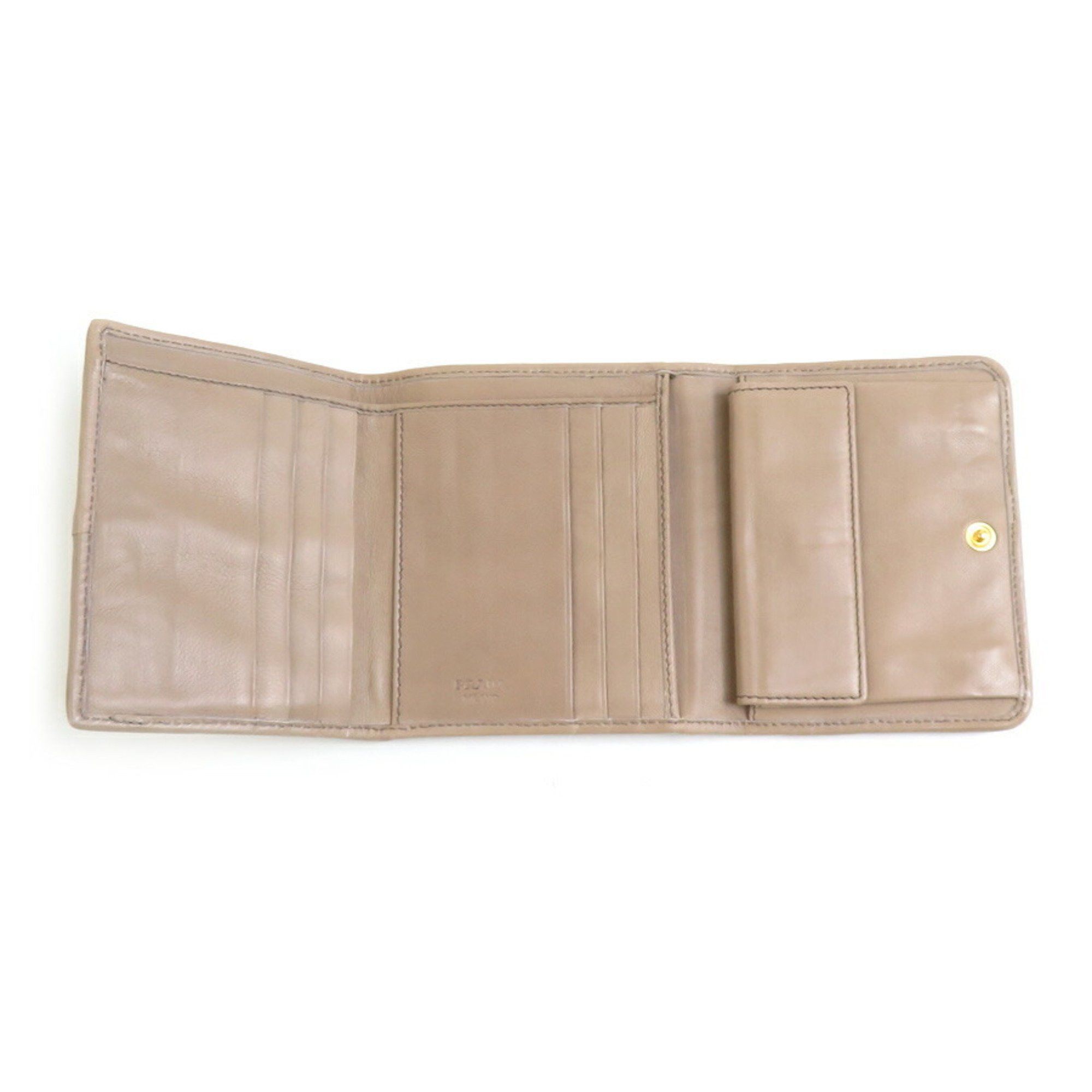 Prada Prada Tri-fold Wallet, Beige Leather, Women's, 1M0176, 56305g Size ONE SIZE - 3 Thumbnail