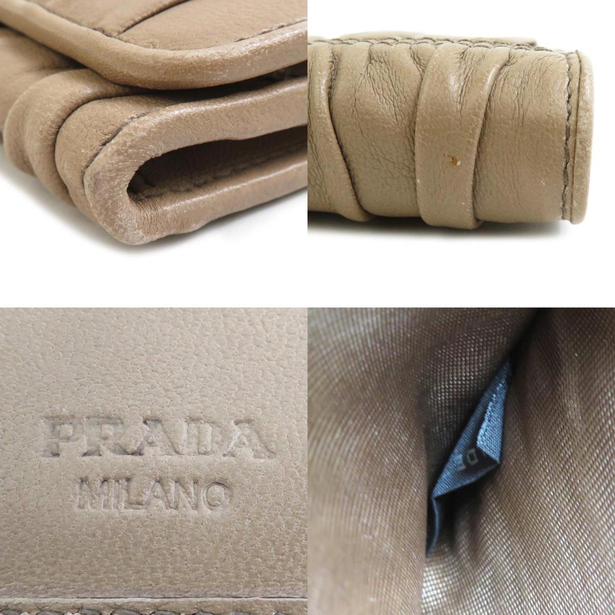 Prada Prada Tri-fold Wallet, Beige Leather, Women's, 1M0176, 56305g Size ONE SIZE - 5 Thumbnail