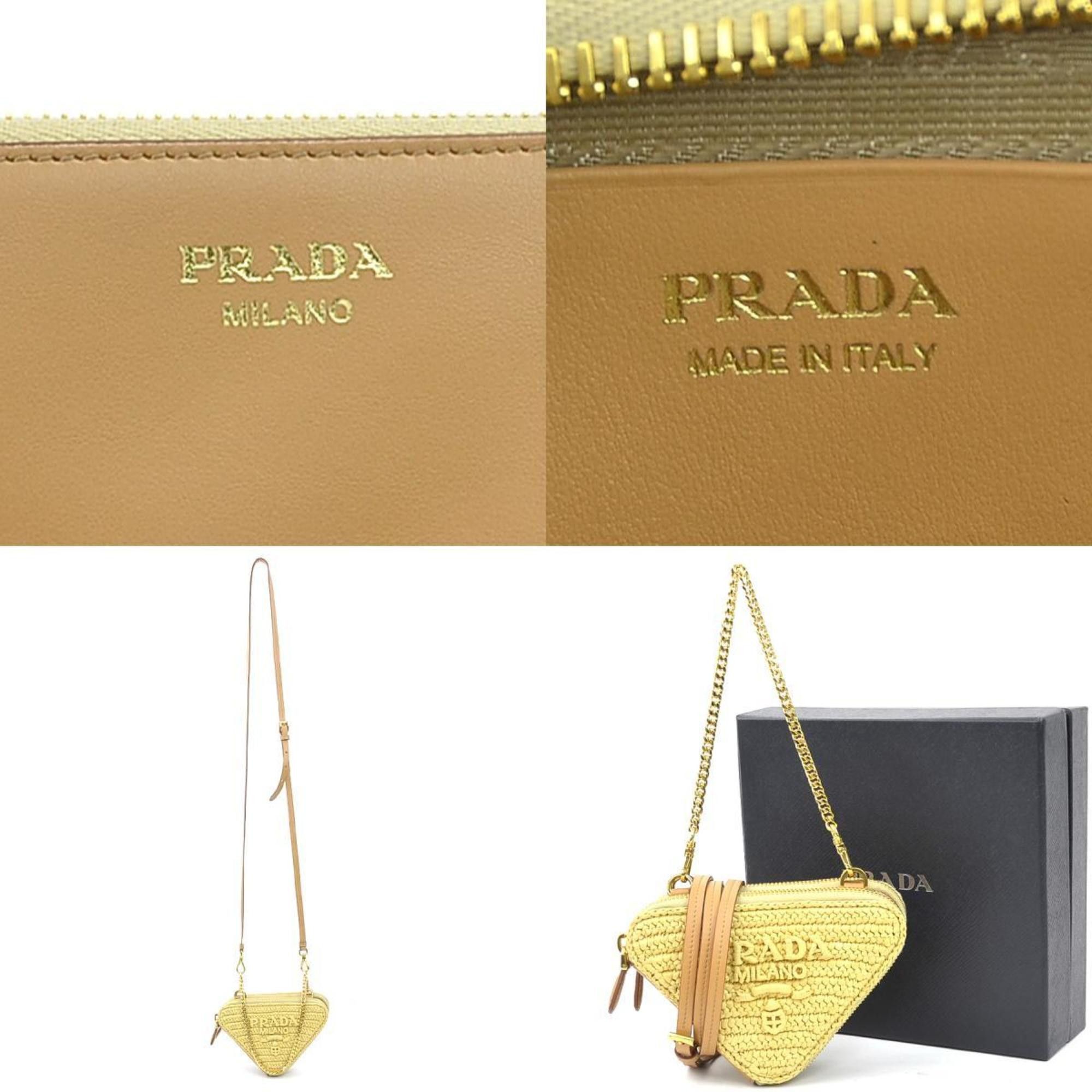 Prada Prada Shoulder Bag Crochet Mini Pouch Leather Viscose Beige Women's 1NR015 h31454a Size ONE SIZE - 5 Thumbnail