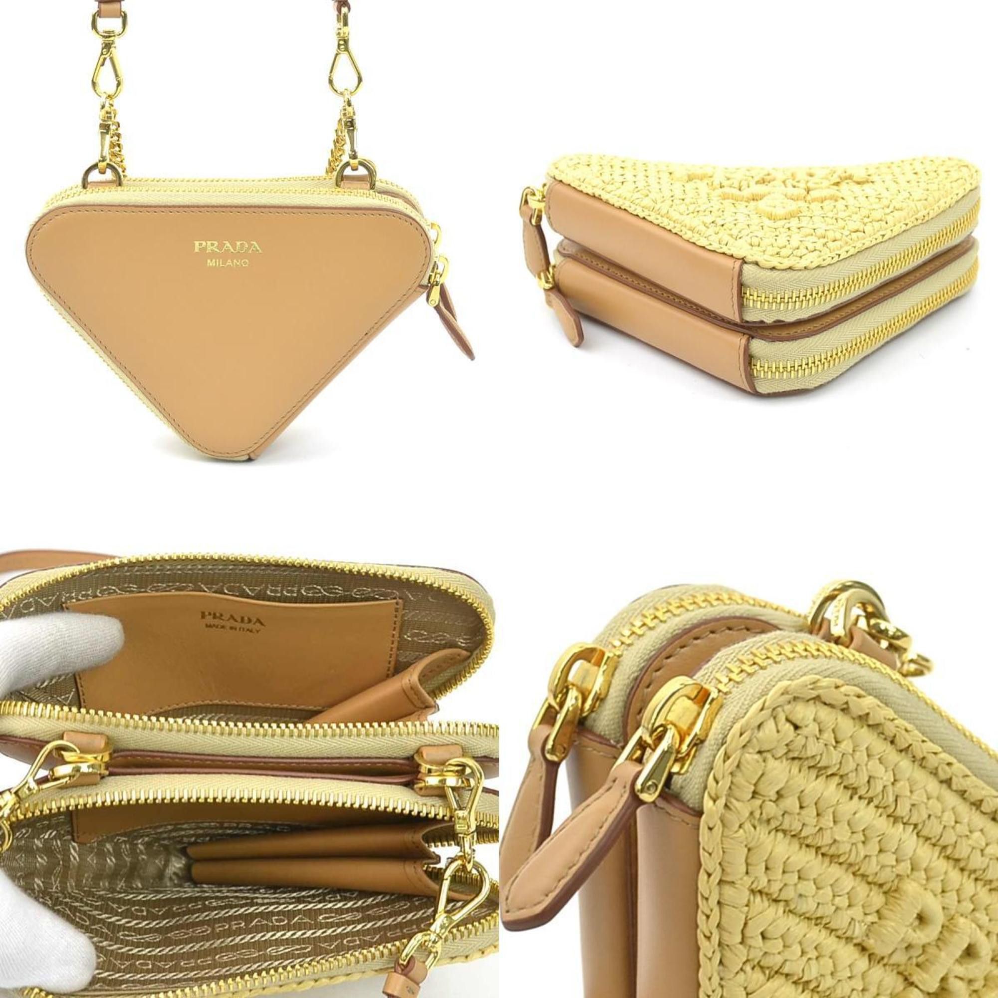 Prada Prada Shoulder Bag Crochet Mini Pouch Leather Viscose Beige Women's 1NR015 h31454a Size ONE SIZE - 3 Thumbnail