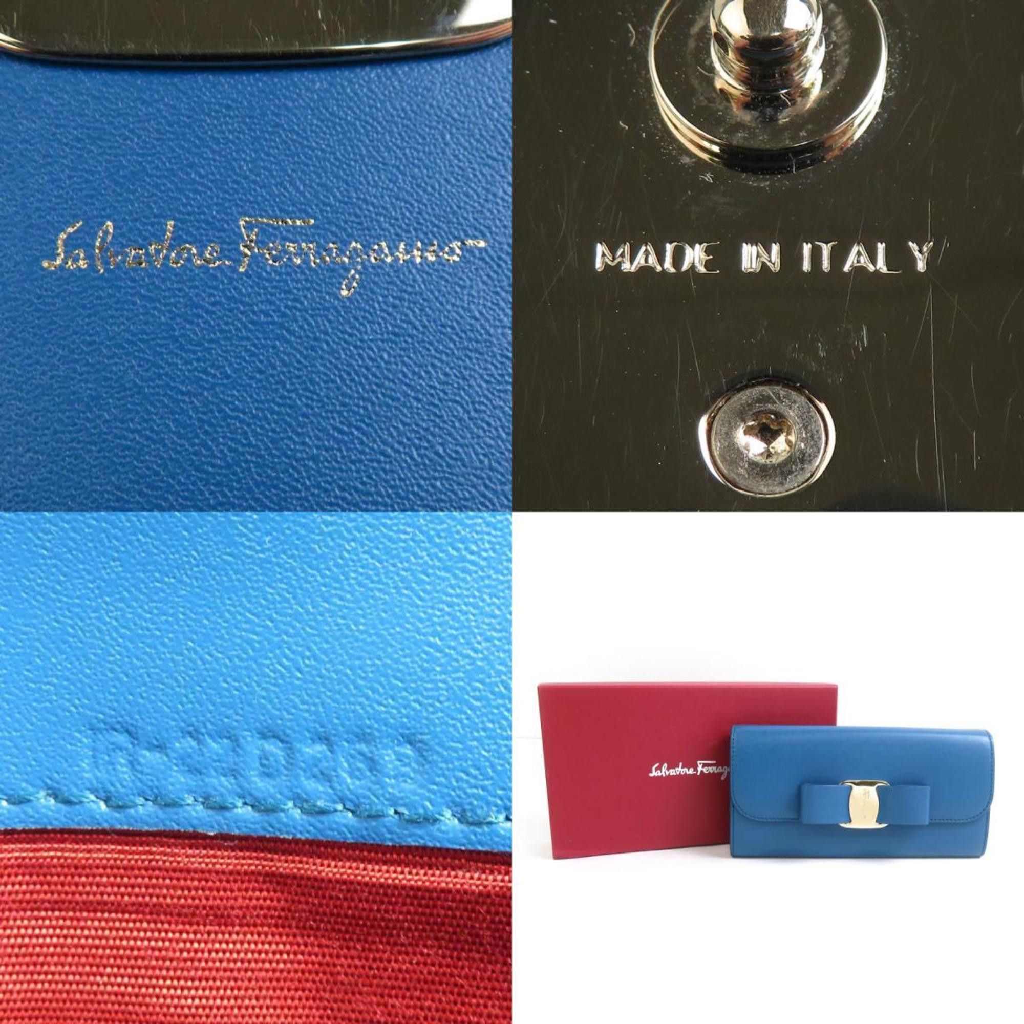 Salvatore Ferragamo Salvatore Ferragamo Vara Ribbon Leather Long Wallet in Blue and Gold for Women (e60813a) Size ONE SIZE - 5 Thumbnail