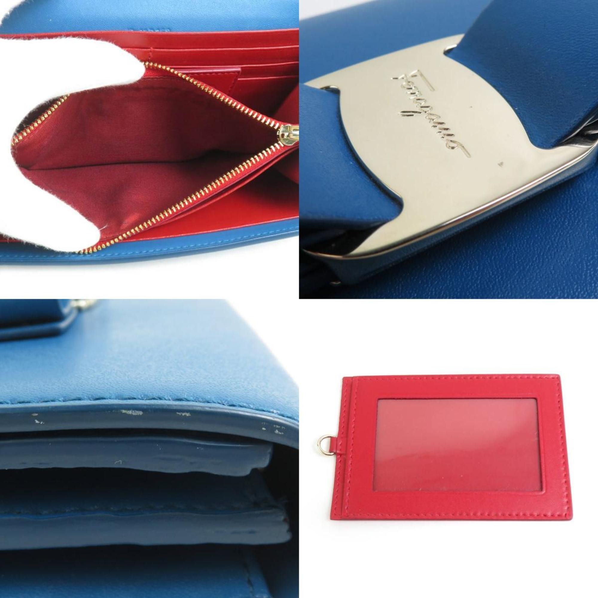 Salvatore Ferragamo Salvatore Ferragamo Vara Ribbon Leather Long Wallet in Blue and Gold for Women (e60813a) Size ONE SIZE - 4 Thumbnail