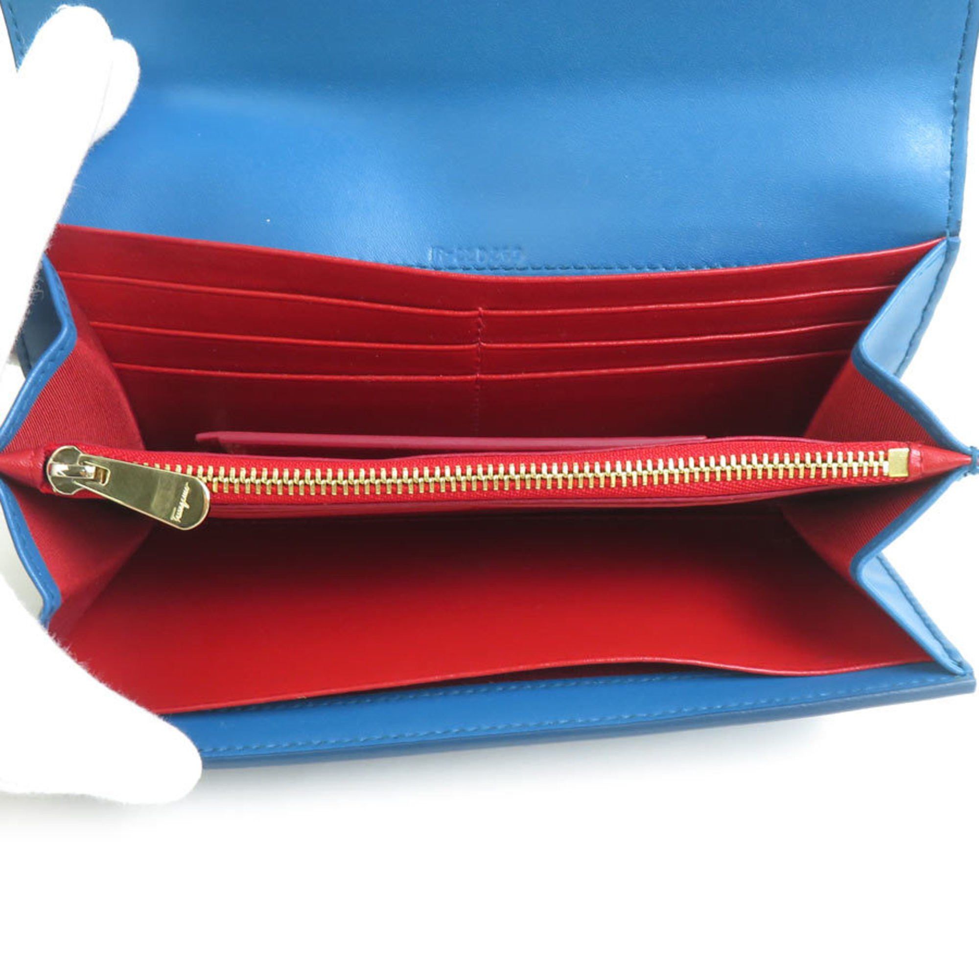 Salvatore Ferragamo Salvatore Ferragamo Vara Ribbon Leather Long Wallet in Blue and Gold for Women (e60813a) Size ONE SIZE - 3 Thumbnail
