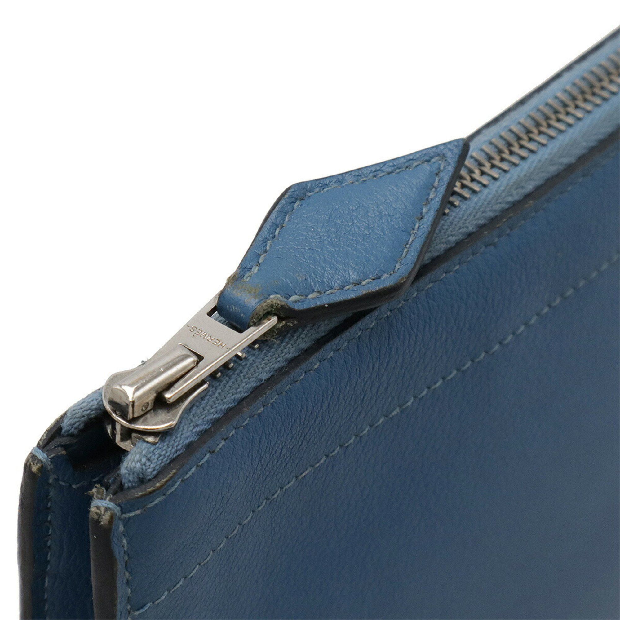 Hermes HERMES Zip Tablet Second Bag Clutch L-Shaped Evercolor Leather Blue D Stamp Size ONE SIZE - 6 Thumbnail
