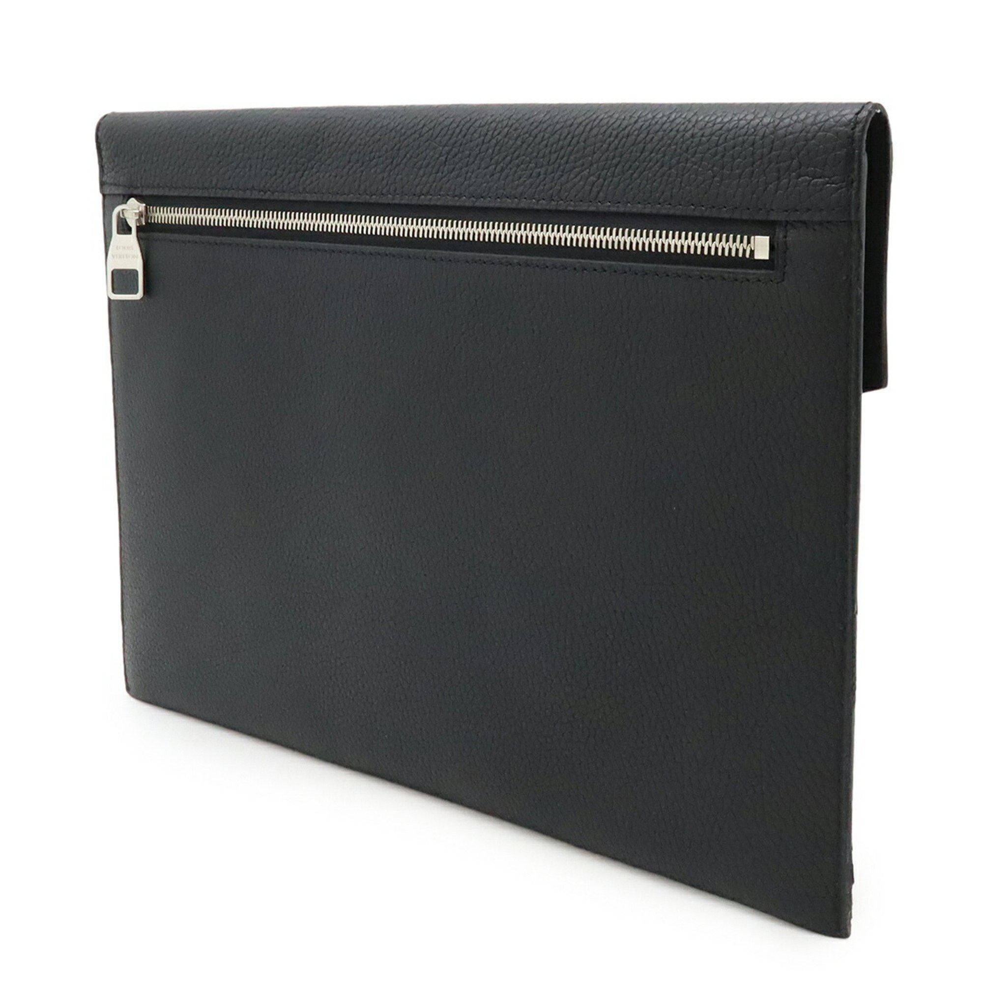 Louis Vuitton LOUIS VUITTON Pochette Envelope Clutch Bag in Taurillon Leather Noir Black (M62250) Size ONE SIZE - 3 Thumbnail