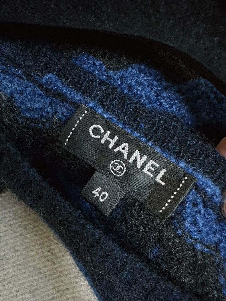Chanel Chanel Blue Black Striped Knit Dress - dmc Size US 30 / EU 46 - 5 Thumbnail