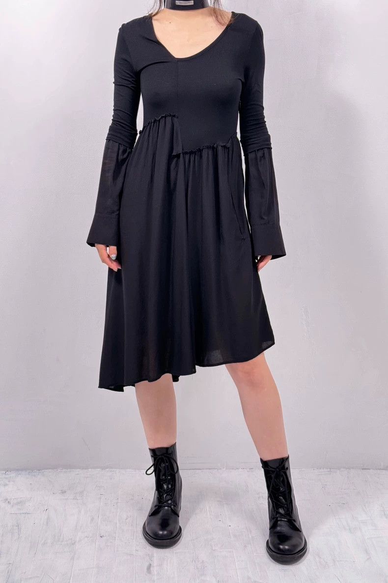 Yohji Yamamoto Yohji Yamamoto Asymmetrical Paneled Long Sleeve Dress - dmc Size US 30 / EU 46 - 2 Thumbnail
