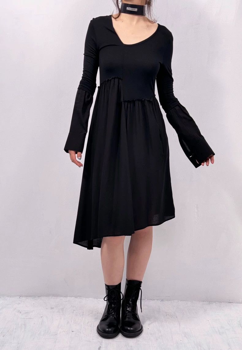 Yohji Yamamoto Yohji Yamamoto Asymmetrical Paneled Long Sleeve Dress - dmc Size US 30 / EU 46 - 4 Thumbnail
