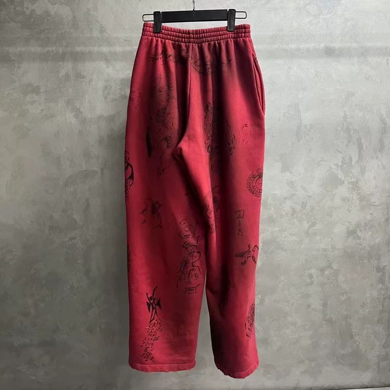 Balenciaga Balenciaga Red Printed Knit Sweatpants - dmc Size US 30 / EU 46 - 2 Thumbnail
