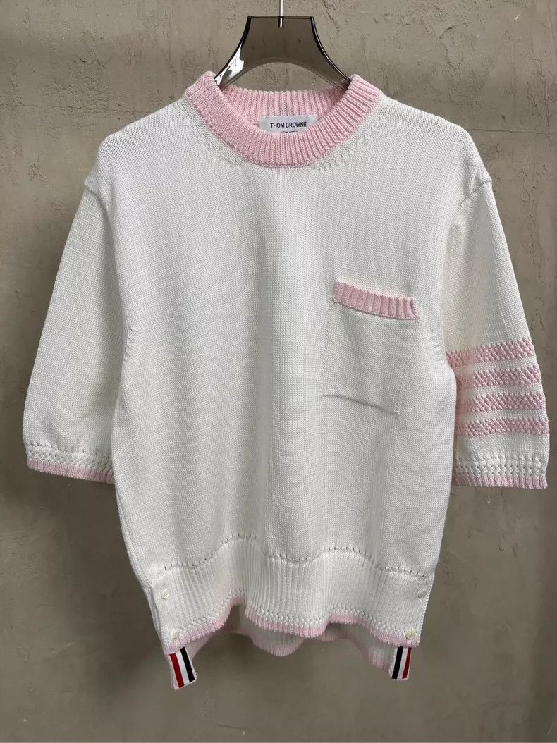 Thom Browne Thom Browne White Pink Stripe Knit Tee- dmc Size US M / EU 48-50 / 2 - 4 Thumbnail